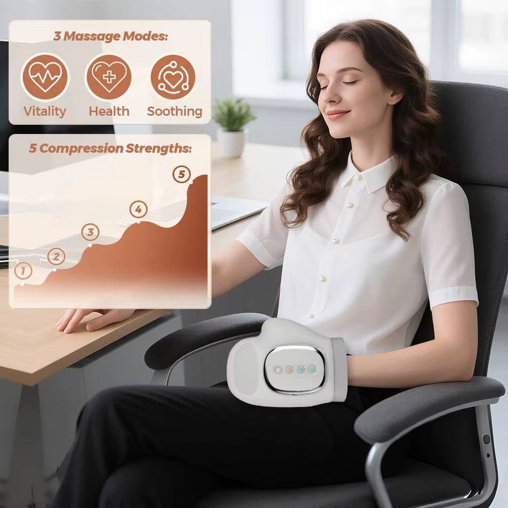 Smart Hand Massager Cordless Air Pressure Kneading Vibration Glove Carpal Tunnel Wrist Finger Palm Massage Device for Relaxation